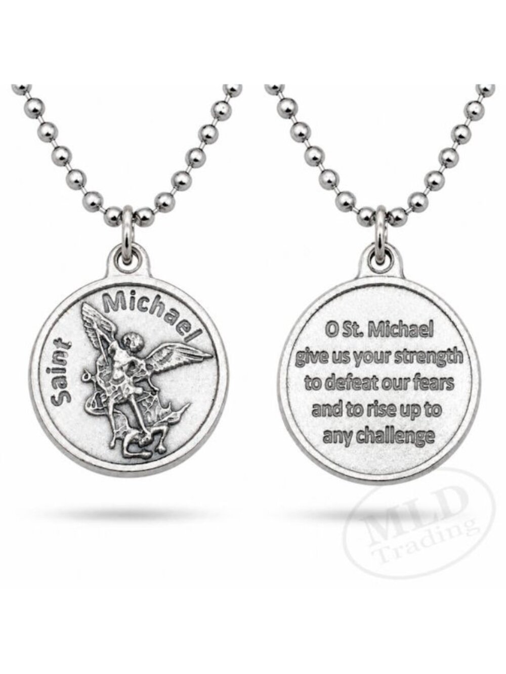 Saint St Michael Medal Prayer Pendant Necklace Made in Italy 24” Stainless Chain